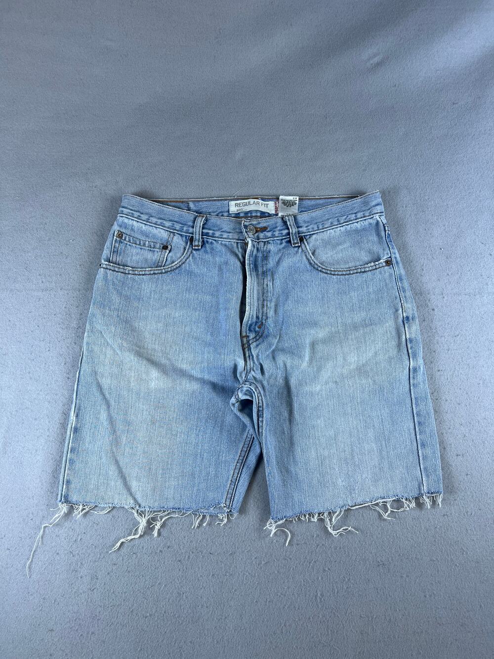 Levi's 505 Denim Shorts Mens 34 Blue Regular Fit Cut Off Light Wash Jean Jorts